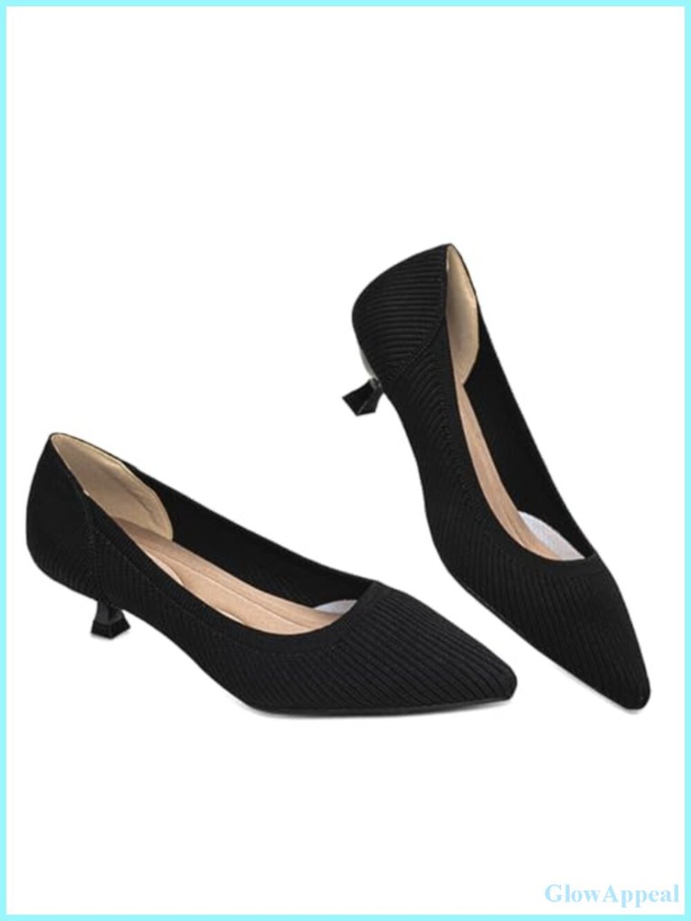 Women's Kitten Heel Pumps Pointed Toe Knit Slip-On Dress Shoes